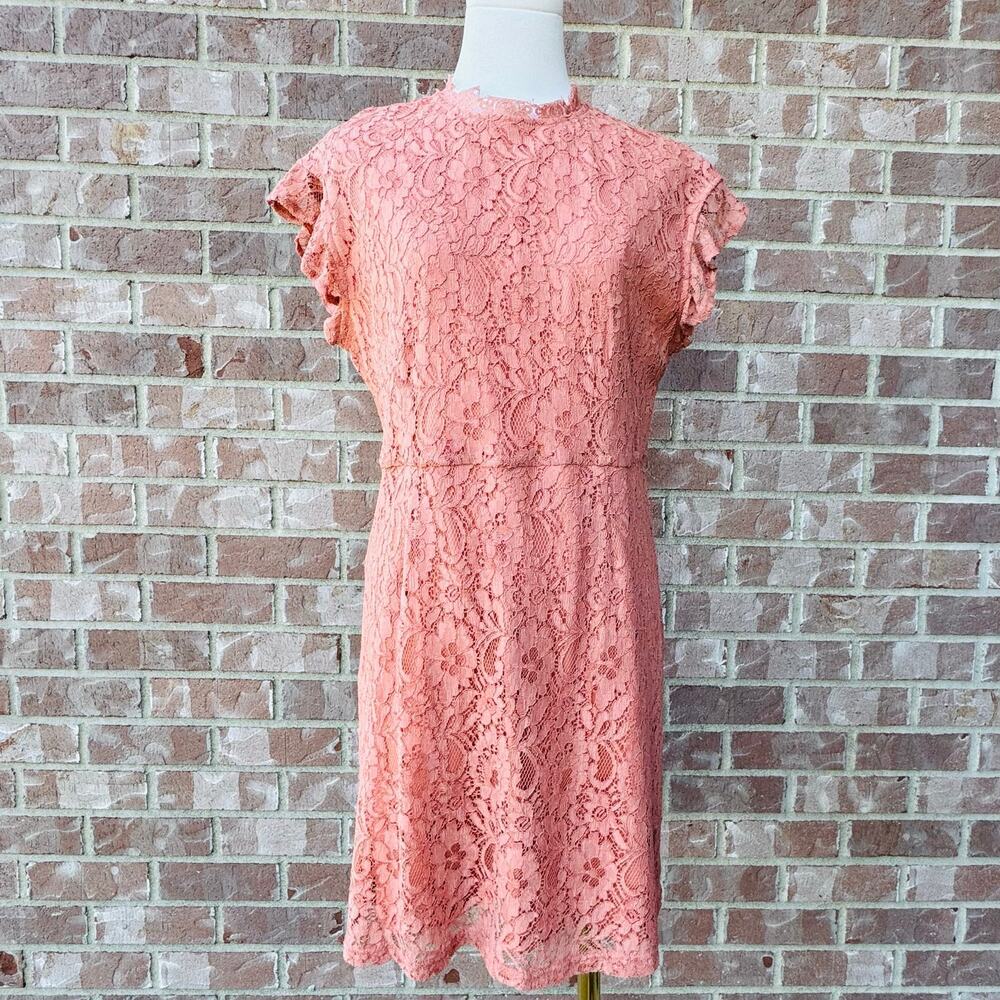 Who What Wear Salmon Color Floral Lace Flutter Sleeve Dress Women's Medium